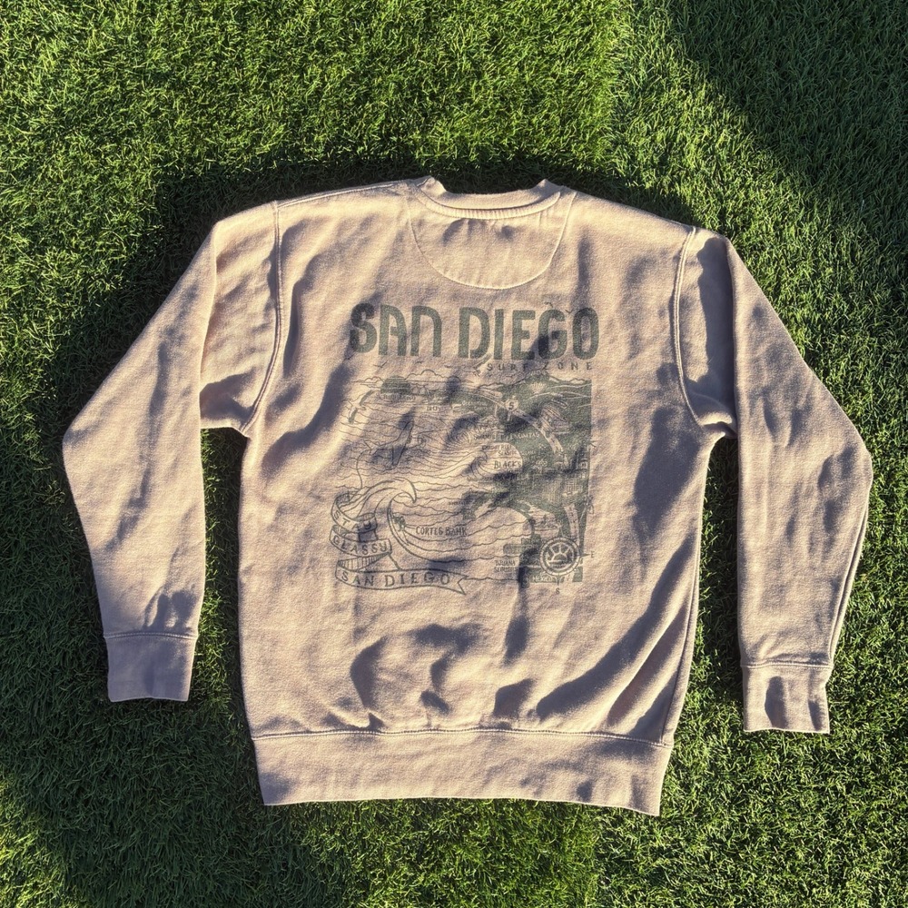 Distant Local South Coast Surf Shop San Diego Graphic Sweatshirt Tan Mens M